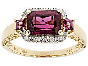 Rhodolite Garnet And White Diamond 14k Yellow Gold Halo Ring 1.89ctw