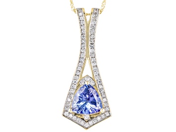 Picture of Blue Tanzanite And White Diamond 14k Yellow Gold Drop Pendant With 18" Singapore Chain 1.89ctw