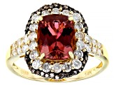 Pink Tourmaline With White And Champagne Diamond 14k Yellow Gold Halo Ring 2.89ctw