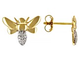 White Diamond Accent 14k Yellow Gold Bee Stud Earrings
