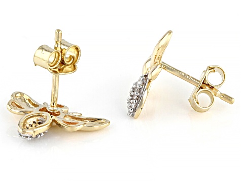 White Diamond Accent 14k Yellow Gold Bee Stud Earrings