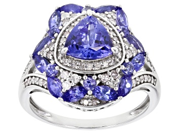 Picture of Blue Tanzanite And White Diamond 14k White Gold Center Design Ring 2.54ctw
