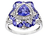 Blue Tanzanite And White Diamond 14k White Gold Center Design Ring 2.54ctw