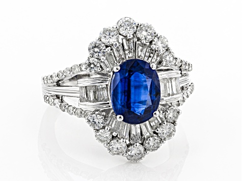 Blue Kyanite & White Diamond 14k White Gold Cocktail Ring 3.30ctw