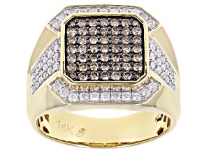 Champagne And White Diamond 14k Yellow Gold Men's Ring 1.00ctw