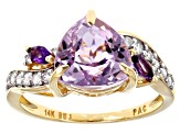 Pink Kunzite, African Amethyst & White Diamond 14k Yellow Gold Center Design Ring 3.08ctw