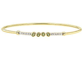 Green Peridot & White Diamond 14k Yellow Gold Hollow Cuff Bracelet 0.37ctw