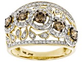 Champagne And White Diamond 14k Yellow Gold Wide Band Ring 1.50ctw