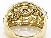 Champagne And White Diamond 14k Yellow Gold Wide Band Ring 1.50ctw