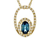 Indicolite Blue Tourmaline And White Diamond 14K Yellow Gold Pendant With 18 Inch Rope Chain 0.60ctw