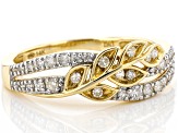 White Diamond 14K Yellow Gold Floral Inspired Crossover Ring 0.33ctw