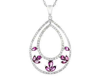 Picture of Grape Color Garnet And White Diamond 14k White Gold Pendant With Chain 1.62ctw