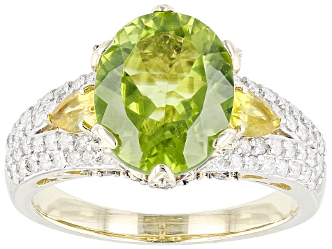 Green Peridot And Yellow Sapphire With White & Champagne Diamond 14k ...