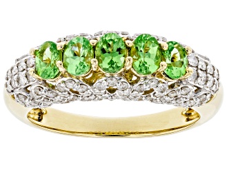 Green Tsavorite Garnet & White Diamond 14k Yellow Gold Band Ring 1.28ctw