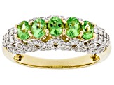 Green Tsavorite Garnet & White Diamond 14k Yellow Gold Band Ring 1.28ctw