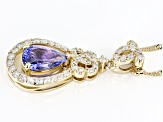 Blue Tanzanite And White Diamond 14k Yellow Gold Teardrop Pendant With 18" Singapore Chain 1.31ctw