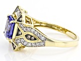 Tanzanite With White And Champagne Diamond 14k Yellow Gold Center Design Ring 1.84ctw