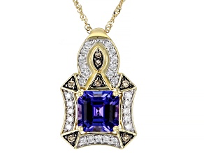 Tanzanite With White And Champagne Diamond 14k Yellow Gold Slide Pendant With 18" Chain 1.80ctw