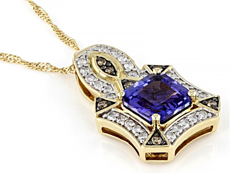 Tanzanite With White And Champagne Diamond 14k Yellow Gold Slide Pendant With 18" Chain 1.80ctw