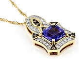 Tanzanite With White And Champagne Diamond 14k Yellow Gold Slide Pendant With 18" Chain 1.80ctw