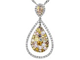 Multi-Color And White Diamond 14k White Gold Cluster Pendant With Singapore Chain 1.75ctw