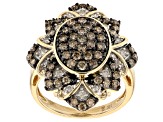 Champagne And White Diamond 14k Yellow Gold Cluster Ring 1.50ctw
