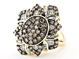 Champagne And White Diamond 14k Yellow Gold Cluster Ring 1.50ctw