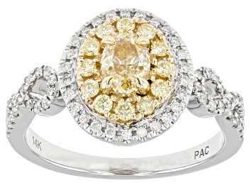 Picture of Natural Yellow And White Diamond 14K White Gold Cluster Ring 0.96ctw