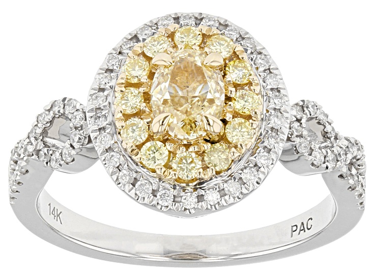 Natural Yellow And White Diamond 14K White Gold Cluster Ring