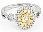 Natural Yellow And White Diamond 14K White Gold Cluster Ring 0.96ctw