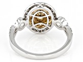 Natural Yellow And White Diamond 14K White Gold Cluster Ring 0.96ctw