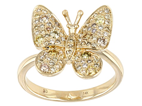 Gold Rhinestone Butterfly Ring Big Ring Multicolor Rhinestones Adjustable Ring Under 25 USD