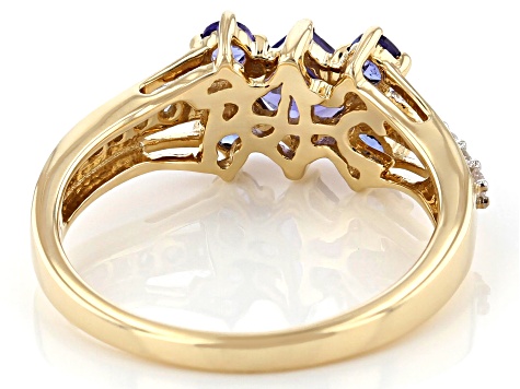 Blue Tanzanite And White Diamond Center Design Ring 0.99ctw