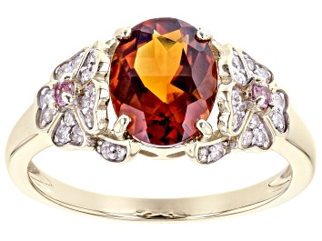 Picture of Madeira Citrine, White Diamond And Pink Sapphire 14k Yellow Gold Floral Center Design  Ring 1.71ctw