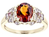 Madeira Citrine, White Diamond And Pink Sapphire 14k Yellow Gold Floral Center Design  Ring 1.71ctw