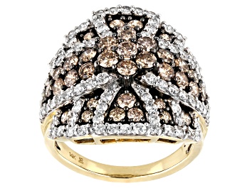 Picture of Champagne And White Diamond 14k Yellow Gold Cluster Ring 3.00ctw