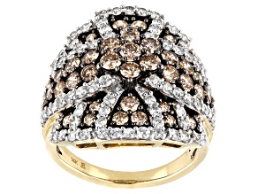 Champagne And White Diamond 14k Yellow Gold Cluster Ring 3.00ctw