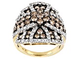 Champagne And White Diamond 14k Yellow Gold Cluster Ring 3.00ctw