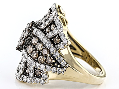 Champagne And White Diamond 14k Yellow Gold Cluster Ring 3.00ctw