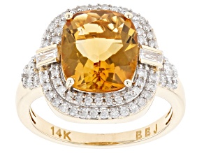 Madeira Citrine And White Diamond 14k Yellow Gold Center Stone Ring 4.22ctw