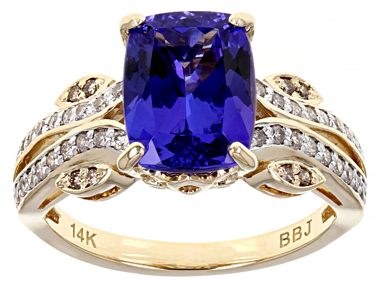 AAA 4.10 Ct Natural Sapphire Diamond Engagement Ring 14K  4.10 Ct Natural Tanzanite & Diamond 14KY Gold Ring main image 2