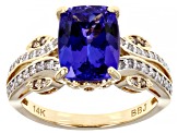 Tanzanite, White And Champagne Diamond 14k Yellow Gold Center Stone Ring 3.24ctw