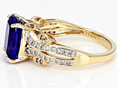 Tanzanite, White And Champagne Diamond 14k Yellow Gold Center Stone Ring 3.24ctw