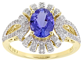 Picture of Blue Tanzanite And White Diamond 14k Yellow Gold Center Design Ring 2.45ctw