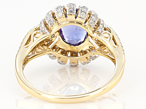 Blue Tanzanite And White Diamond 14k Yellow Gold Center Design Ring 2.45ctw