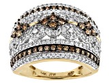 White and Champagne Diamond 14k Yellow Gold Band Ring 1.50ctw