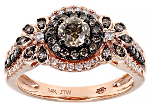 White and Champagne Diamond 14k Rose Gold Center Design Ring 1.00ctw