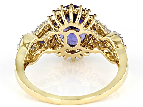 Tanzanite With Champagne And White Diamond 14k Yellow Gold Halo