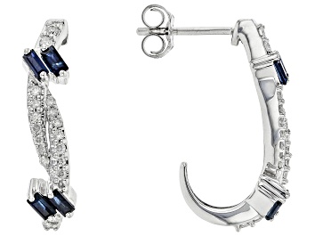 Picture of Blue Sapphire And White Diamond Rhodium Over 14K White Gold Bypass Earrings 0.89ctw