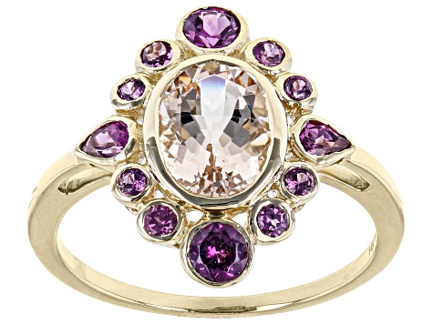 Pink Morganite And Purple Rhodolite 14k Yellow Gold Center Design Ring 1.72ctw